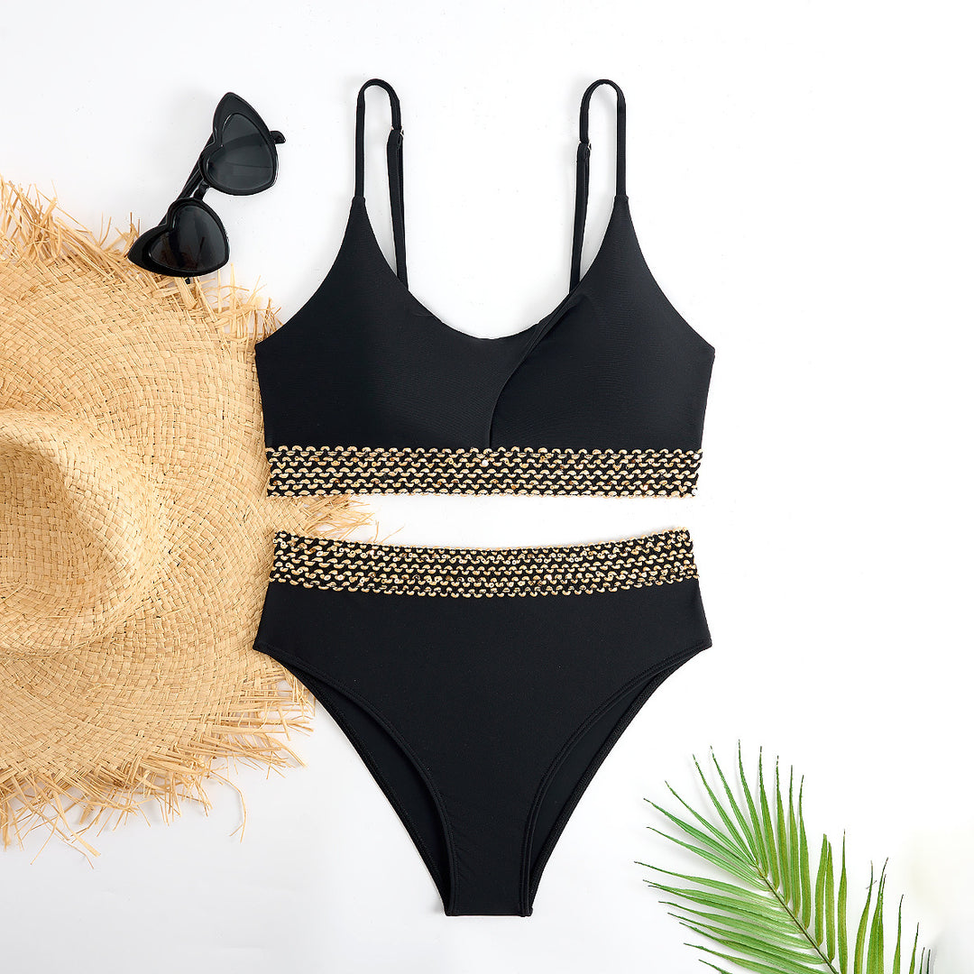 Damen Hoch tailliertes Bikini-Set mit dekorativem Knotendetail EB