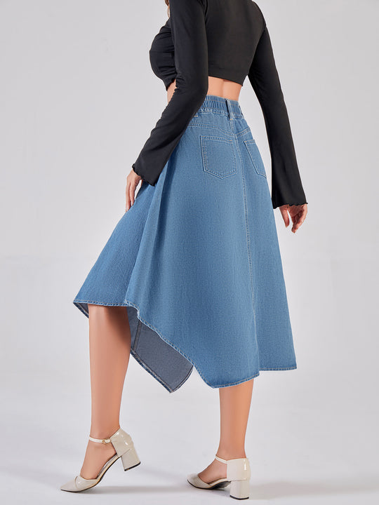 Damen asymmetrischer Denim-Rock mit attraktivem Saumdesign EB