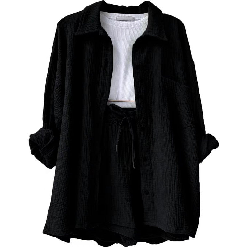 Damen lässige Oversized-Hemdjacke mit Gürtel EB