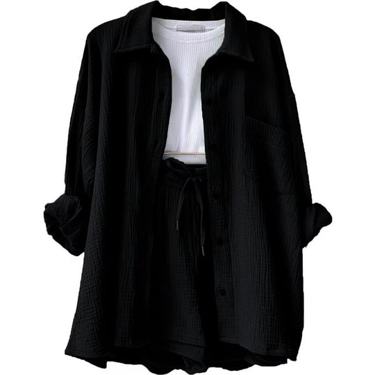 Damen lässige Oversized-Hemdjacke mit Gürtel EB