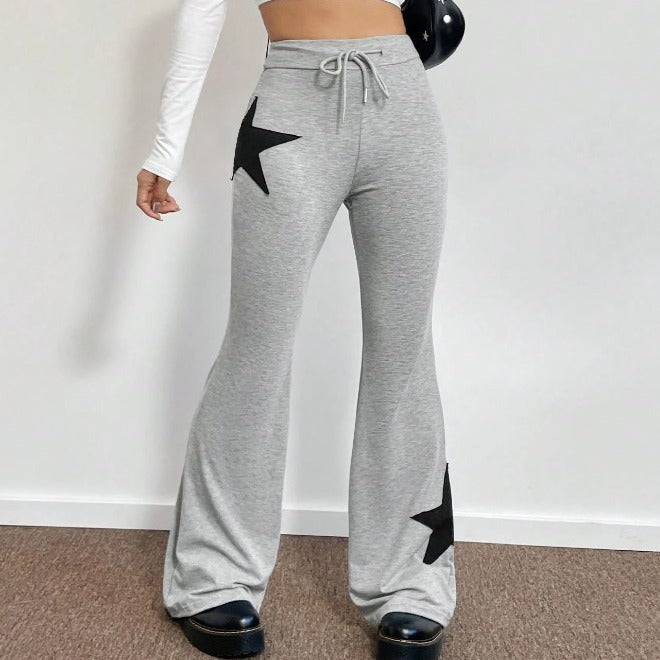 Damen lässige Sweatpants mit weitem Bein und Sternenmotiv EB