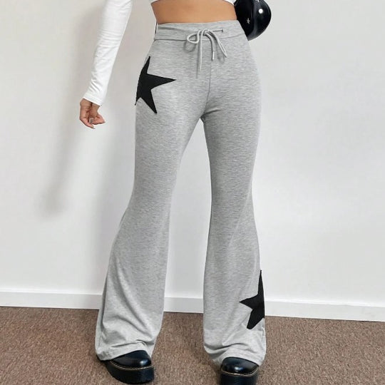 Damen lässige Sweatpants mit weitem Bein und Sternenmotiv EB