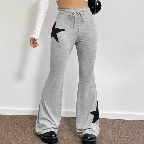 Damen lässige Sweatpants mit weitem Bein und Sternenmotiv EB