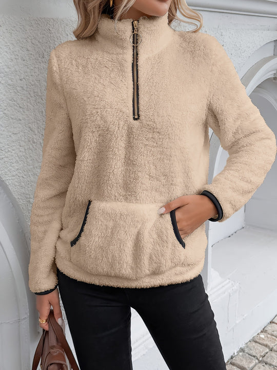Damen Fleece Pullover mit halbem Reißverschluss EB