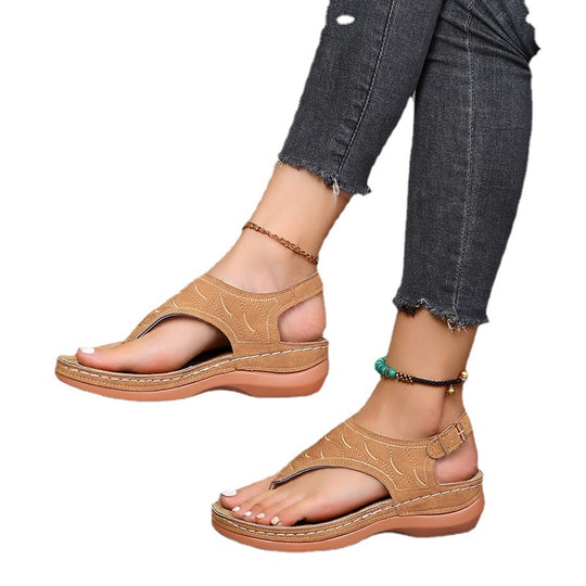Damen Sommerliche Zehentrenner-Sandalen mit verstellbarem Riemen und Komfortsohle EB