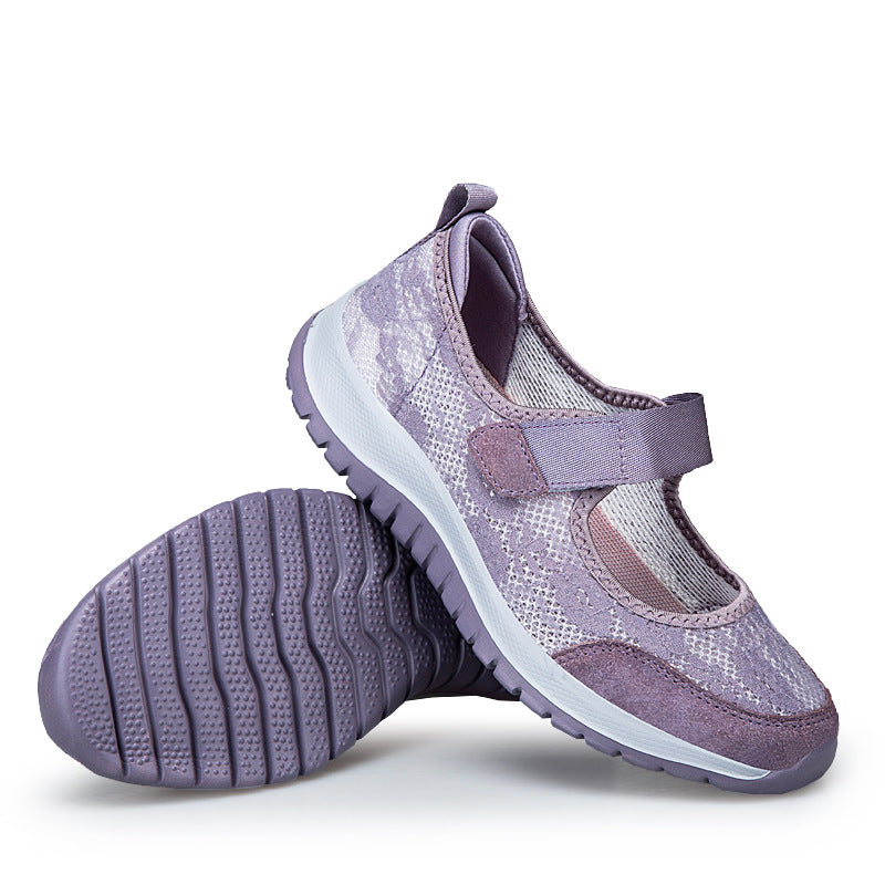 Damen Sportliche Slip-On Sneakers mit verstellbarem Klettverschluss und atmungsaktiver Netzstruktur EB