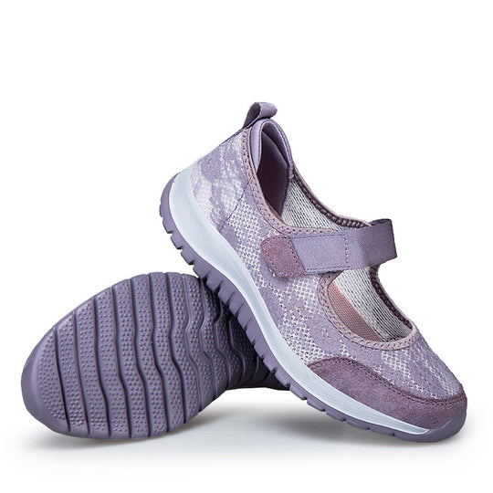 Damen Sportliche Slip-On Sneakers mit verstellbarem Klettverschluss und atmungsaktiver Netzstruktur EB