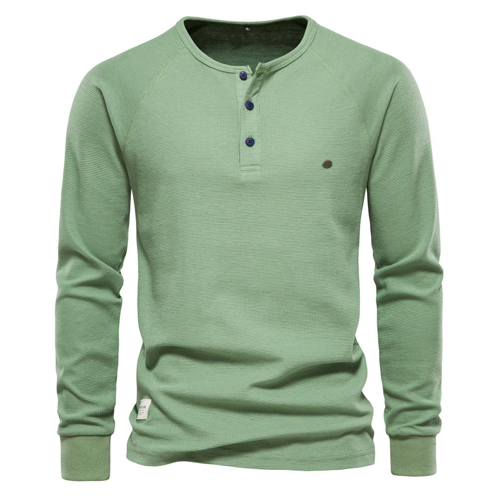 Herren Langarm-Henley-Shirt mit strukturierter Oberfläche und modischer Knopfleiste EB