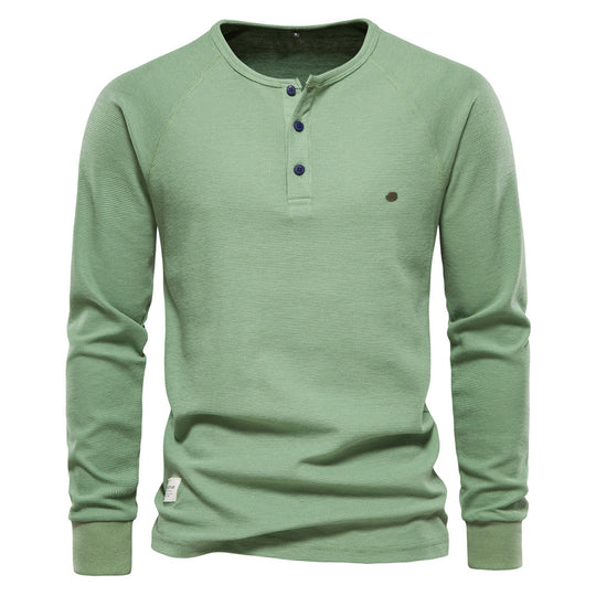 Herren Langarm-Henley-Shirt mit strukturierter Oberfläche und modischer Knopfleiste EB