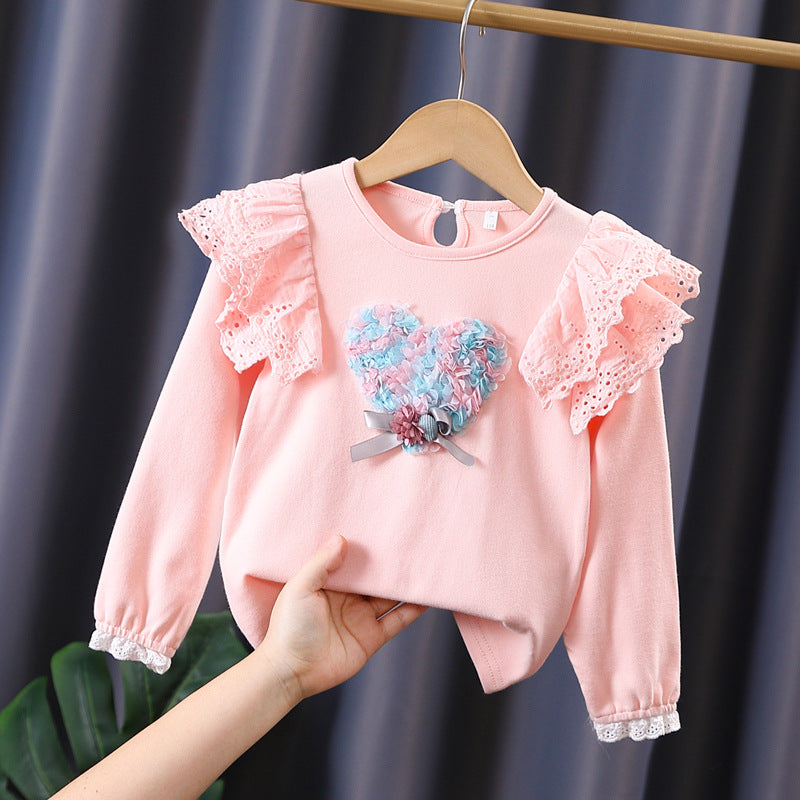 Mädchen Sweatshirt mit Rüschen und floralem Herzmotiv EB