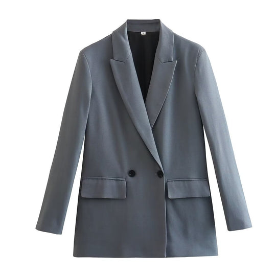 Damen nan taillierter Doppelreiher-Blazer mit spitzem Revers, Pattentaschen und leichtem Innenfutter EB
