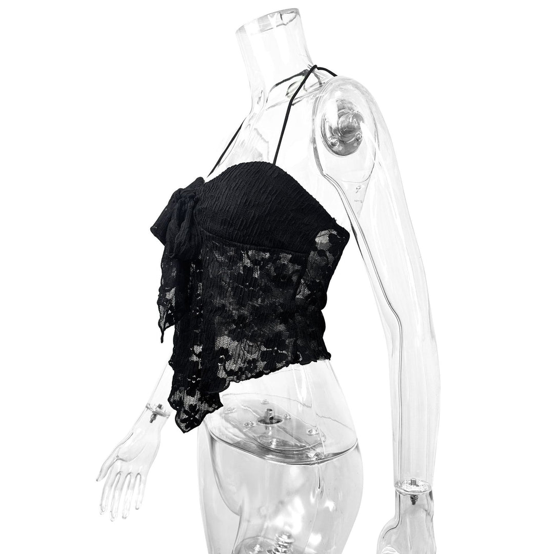 Damen Spitzen-Bustier mit Bindeband und transparentem Design EB