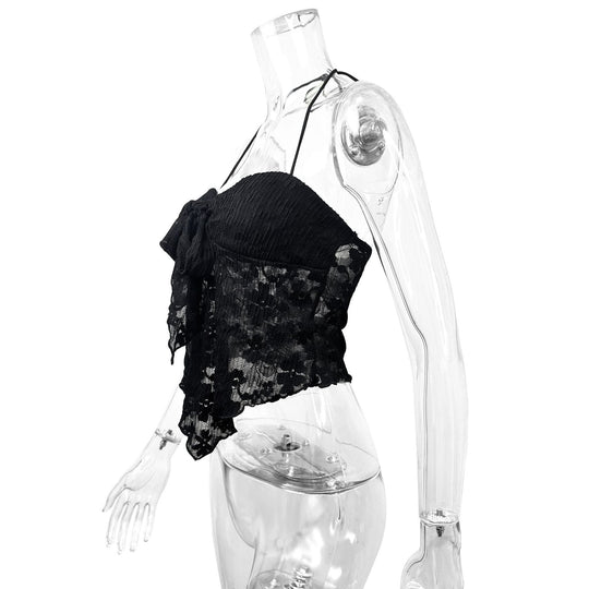 Damen Spitzen-Bustier mit Bindeband und transparentem Design EB