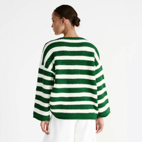 Damen lässiger Oversize-Pullover mit Streifenmuster EB