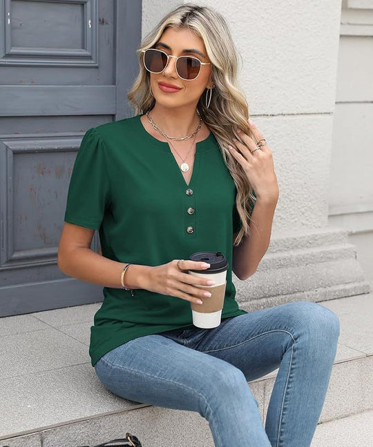 Damen modisches T-Shirt mit Knopfdetail und kurzen Ärmeln EB
