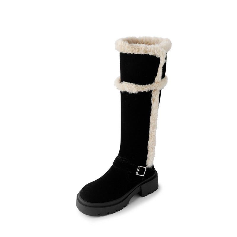 Damen modische Winterstiefel mit flauschigem Futter und robustem Plateau-Heel EB