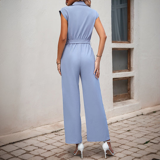 Damen Modischer Overall mit Gürtel und Knopfdetails EB
