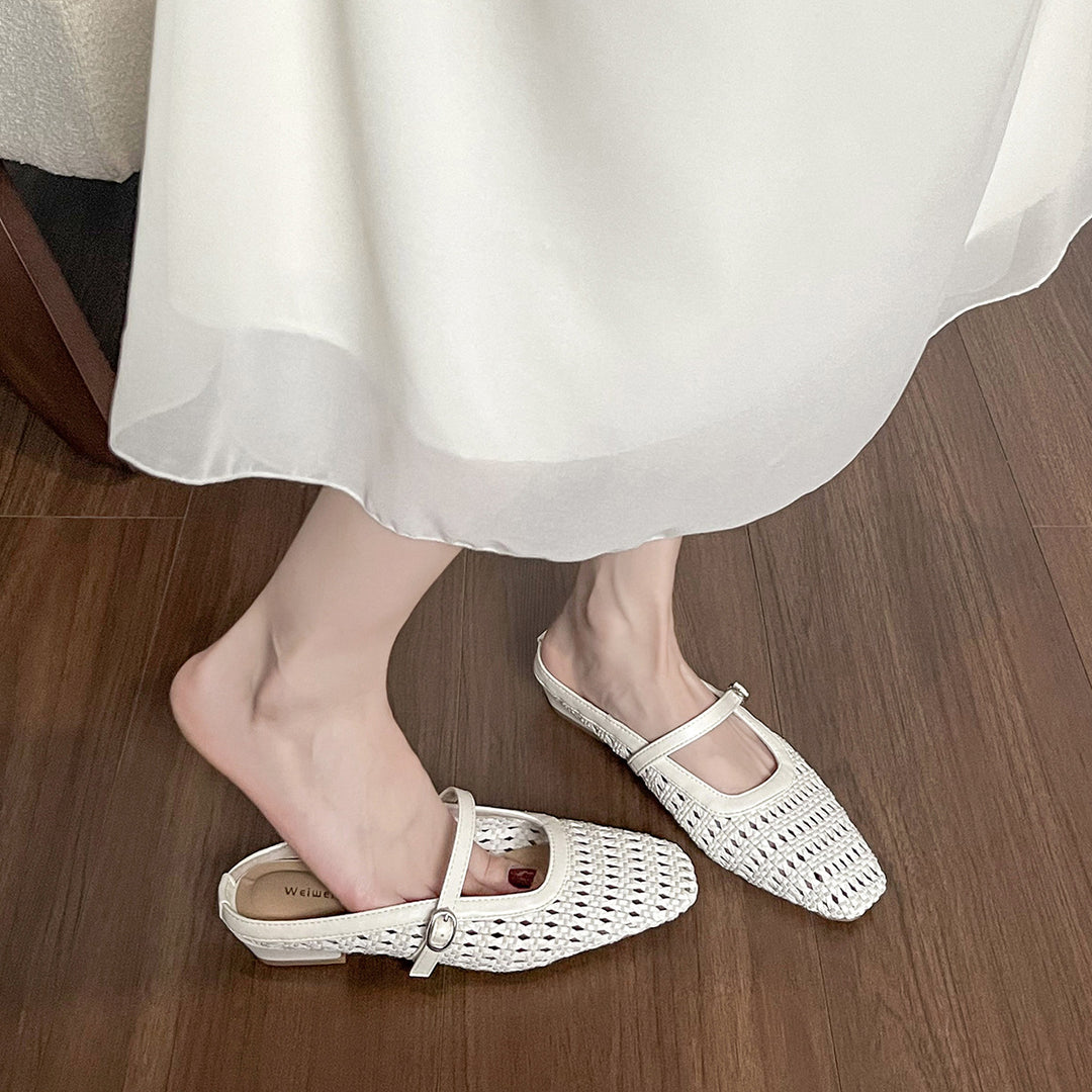 Damen elegante Mules mit geflochtenem Design und verstellbarem Riemen EB