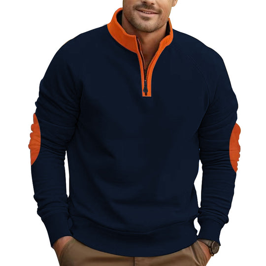 Herren nan Raglan-Pullover mit kurzem Reißverschluss, Stehkragen und ergonomischen Ellenbogen-Panels EB