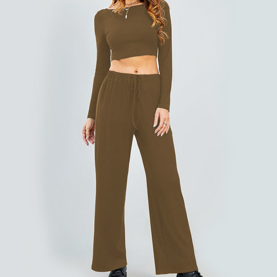 Damen Cropped Oberteil und Weite Hose Set EB