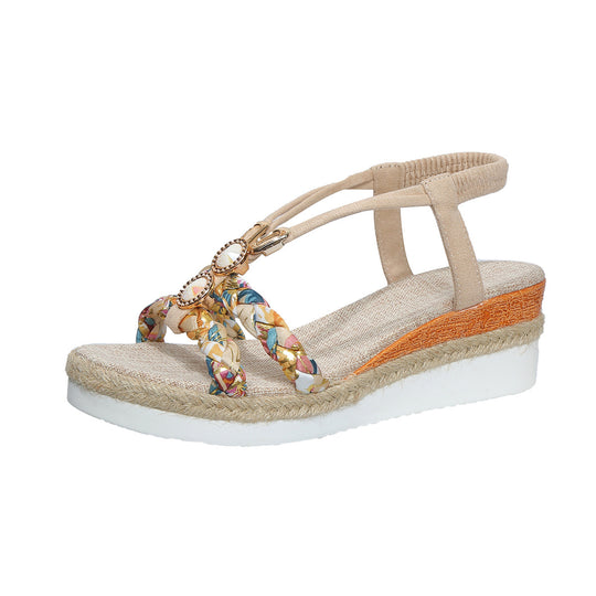 Damen Wedge-Sandalen mit buntem Geflecht und elegantem Fußbett EB