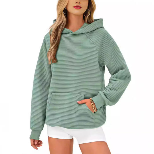 Damen Kuscheliger Waffelpullover mit Kapuze und Kängurutasche EB