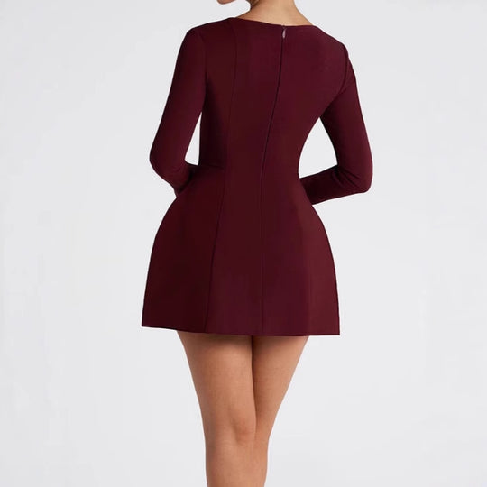Damen Elegantes Minikleid mit Quadrat-Ausschnitt und ausgestellten Ärmeln EB