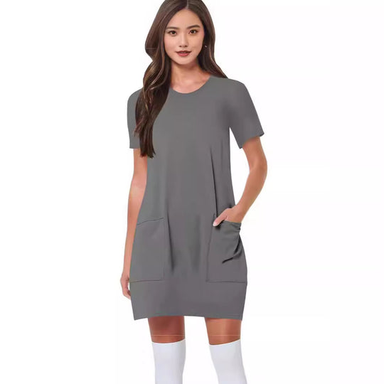 Damen lässiges T-Shirt-Kleid mit praktischen Taschen EB