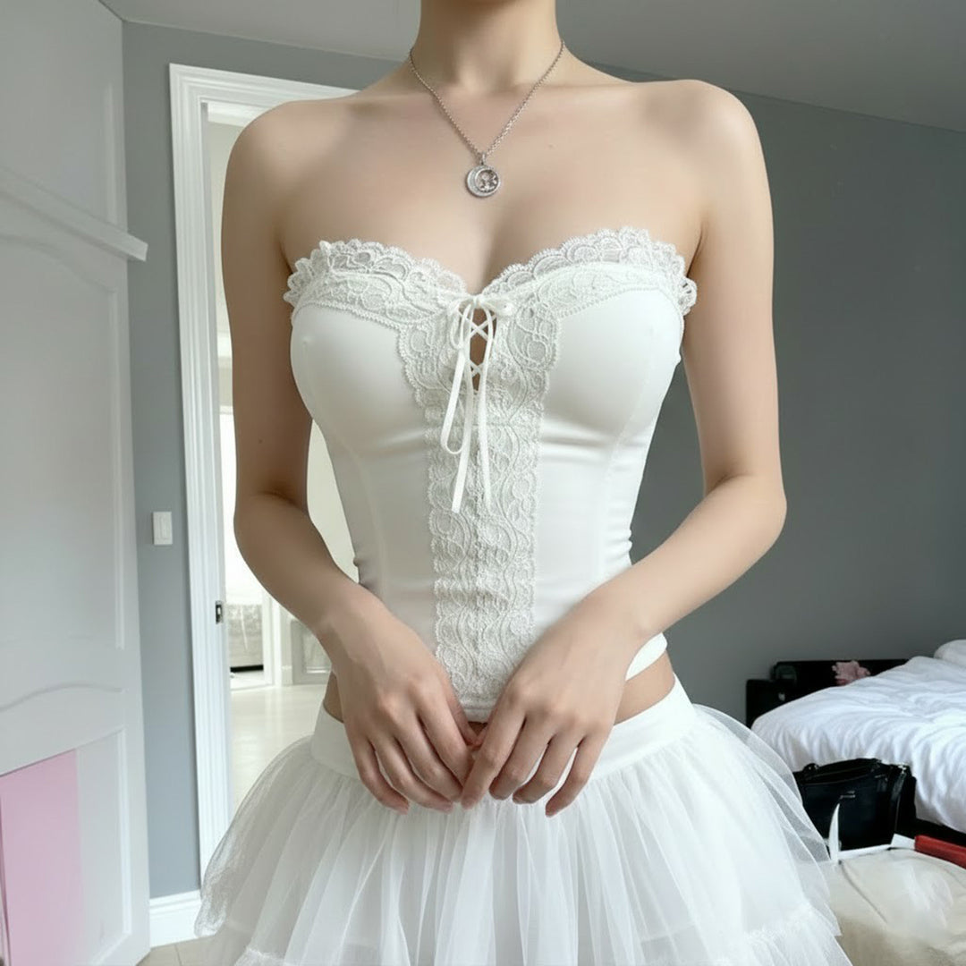 Damen Spitzen-Corsage mit verstellbarem Schnür-Design EB