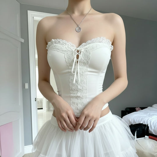 Damen Spitzen-Corsage mit verstellbarem Schnür-Design EB