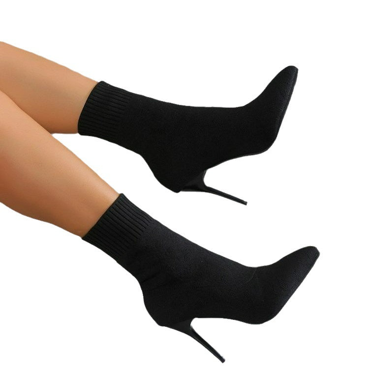 Damen Ankle Stiefeletten mit elegantem Strickoberteil und schmalem Absatz EB