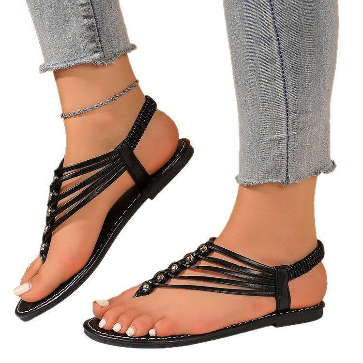 Damen Zehentrenner-Sandalen mit dekorativen Metallringen EB