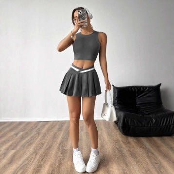Damen Sportliches Crop-Top und Minirock Set EB