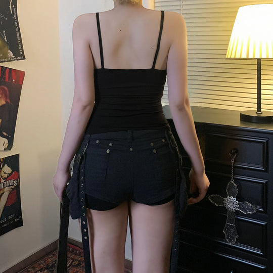 Damen Spitzentop mit floralem Design und dekorativen Knöpfen EB
