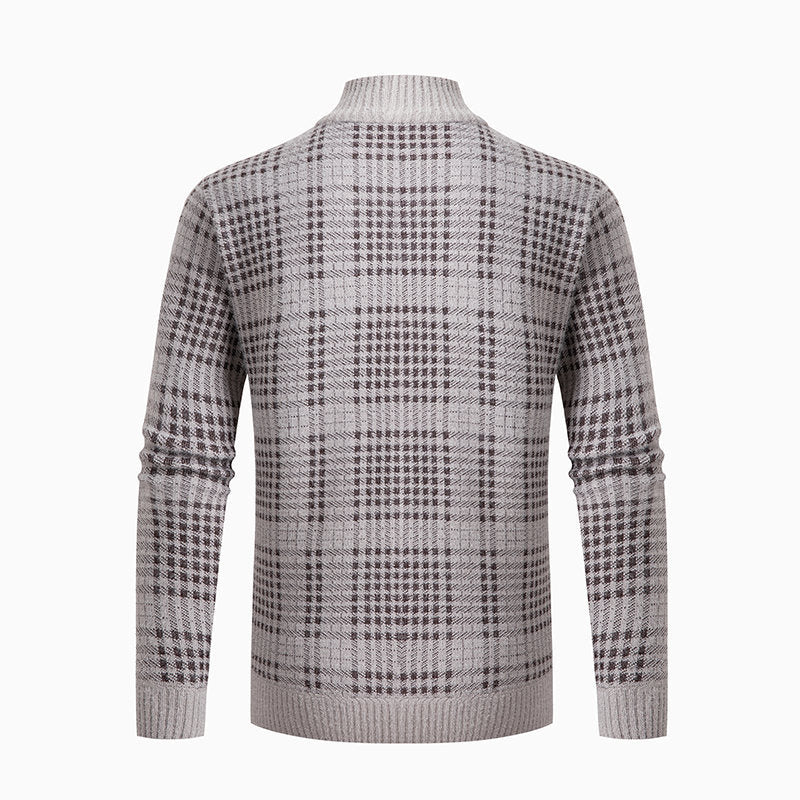 Herren modische Strickjacke mit hohem Kragen und stilvollem Karomuster EB