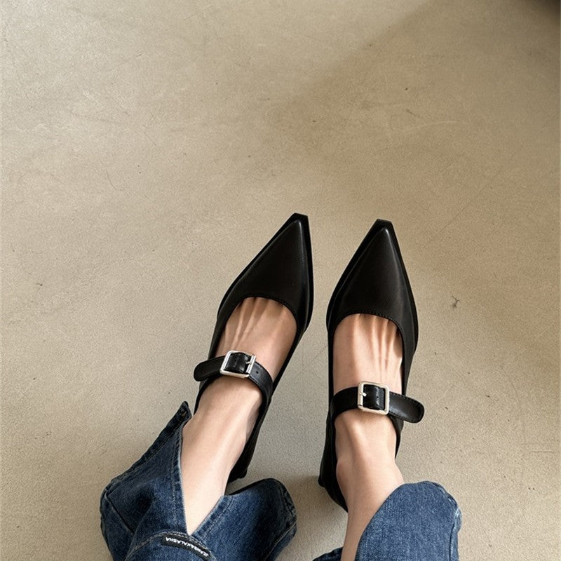 Damen  spitze Riemchenpumps mit verstellbarem Schnallenriemen und niedrigem Blockabsatz EB