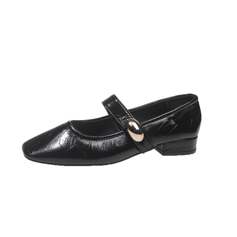 Damen Elegante Flachschuhe mit verstellbarem Riemen und glänzender Oberflächenstruktur EB