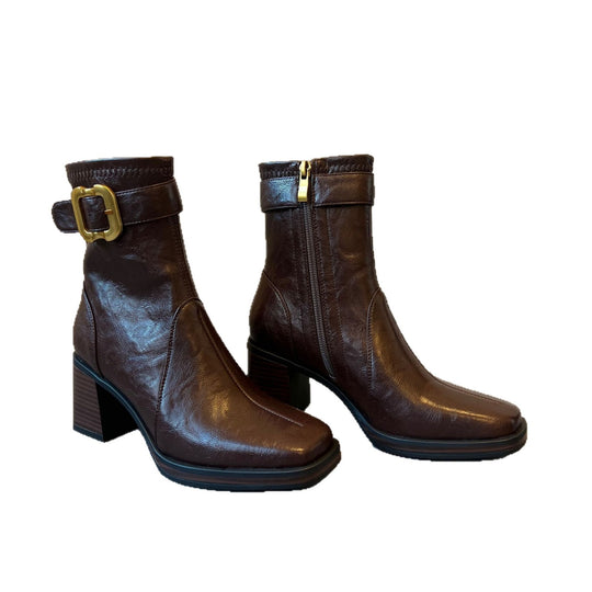 Damen Elegante Ankle Boots mit modischer Schnallen-Applikation EB