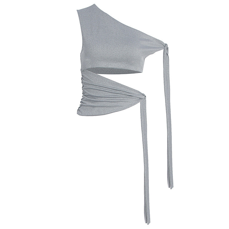 Damen asymmetrisches Wickel-Top mit schmeichelndem Drapierungseffekt EB