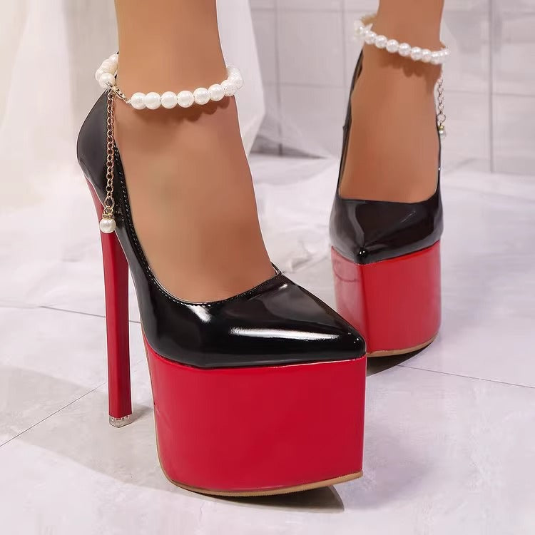 Damen Plateau Stiletto-Pumps mit feinem Perlenschmuck EB