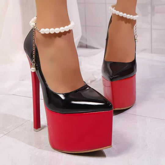 Damen Plateau Stiletto-Pumps mit feinem Perlenschmuck EB