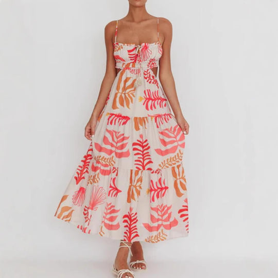 Damen Maxikleid mit verspieltem Cut-Out-Design und dekorativem Kordelzug EB