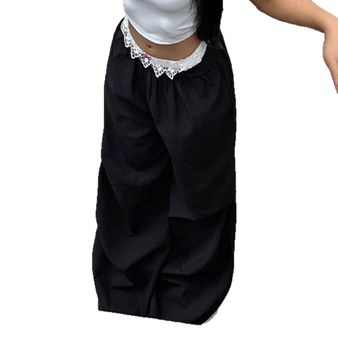 Damen nan Loungewear Schlafhose mit mehrlagigen Volants, elastischem Spitzenbund und weitem Bein EB