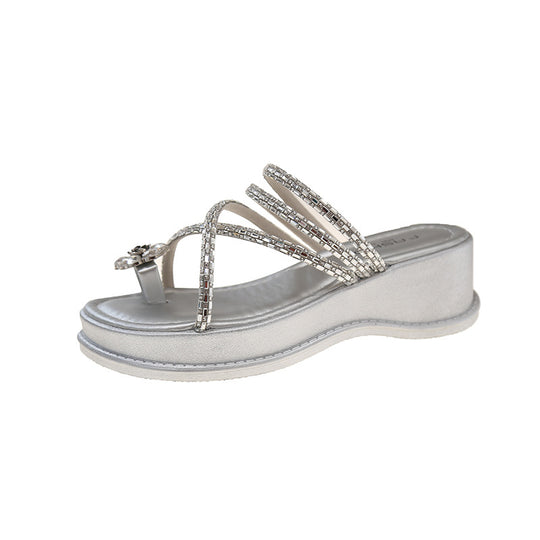 Damen Glamouröse Mules mit verzierten Riemen und komfortablem Plateau EB