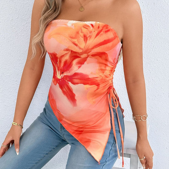 Damen Oberteil mit asymmetrischem Schnitt und floralem Design EB