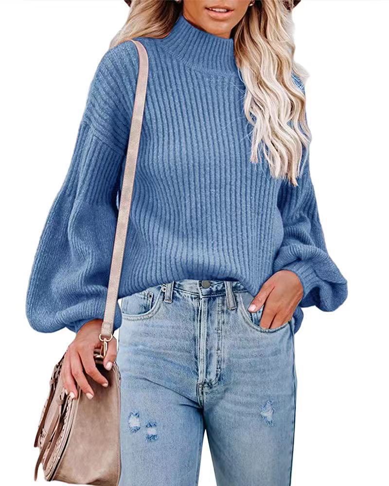 Damen Pullover mit voluminösen Ärmeln und feinem Rippstrick EB