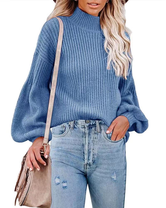 Damen Pullover mit voluminösen Ärmeln und feinem Rippstrick EB