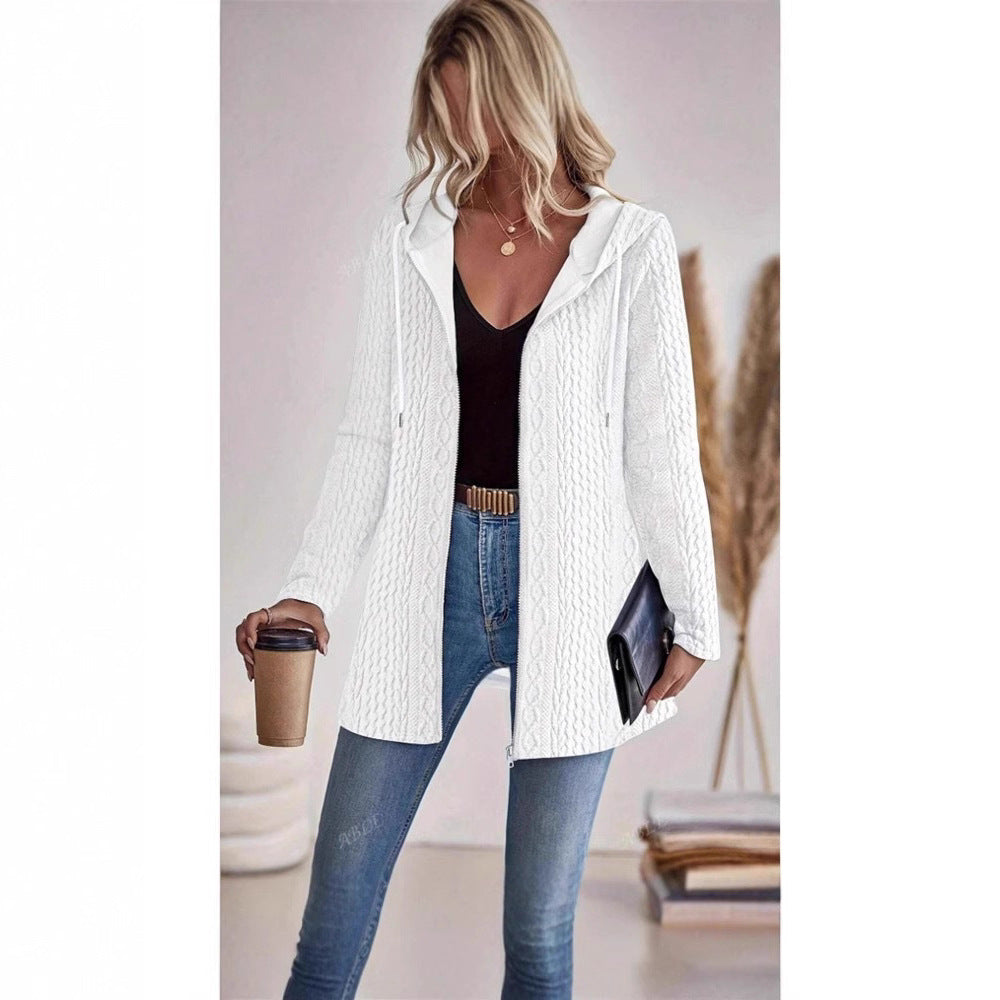 Damen Strickjacke mit Kapuze und trendigem Zopfmuster EB