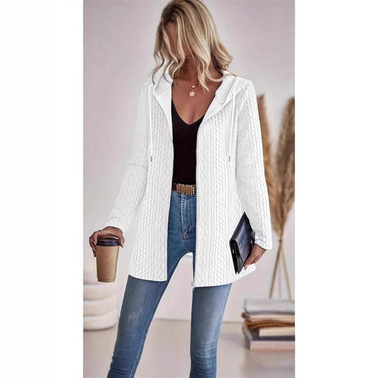 Damen Strickjacke mit Kapuze und trendigem Zopfmuster EB