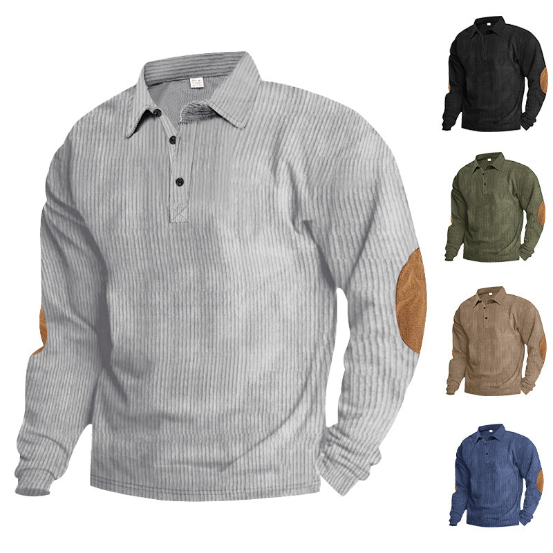 Herren lässiges Langarm-Henley-Shirt mit strukturiertem Rippenstoff und kontrastierenden Ellbogenpatches EB